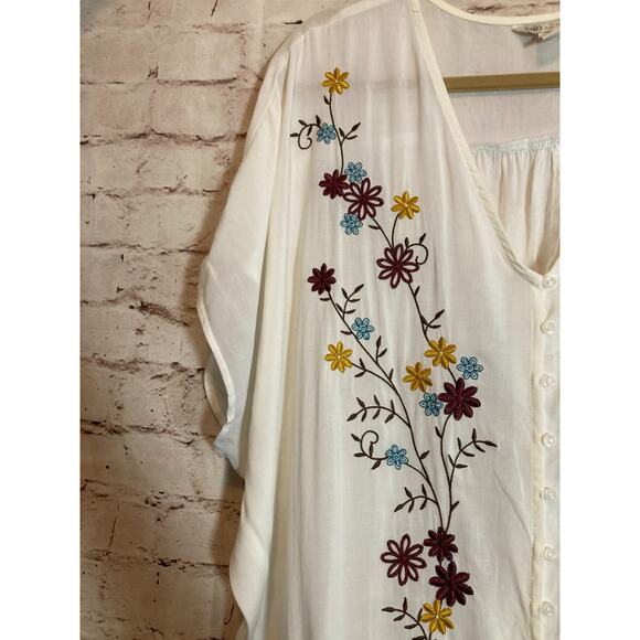 Cato Peasant Top Women Medium Ivory Floral Embroidered Tie Waist Cottage Prairie - Picture 5 of 13